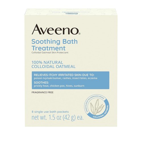 Aveeno Fragrance Free Soothing Bath Treatment, 100% Natural Colloidal Oatmeal, Sensitive Skin Bath Soak for Relief of Dry, Itchy, Irritated Skin Due to Eczema & Hives, Bath Packets, 8 ct. (Pack of 2)