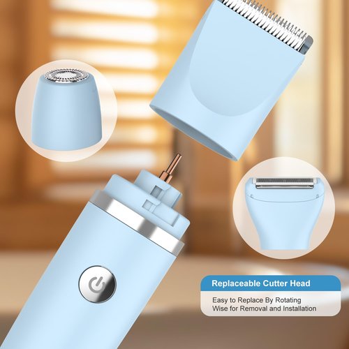 Scttomon 3-in-1 Electric Razor IPX7 Waterproof Bikini Trimmer Wet & Dry Use Painless Personal Trimmer Groomer for Ladies Face Body Legs Bikini Public Hairs Electric Lady Shaver with Replaceable Heads