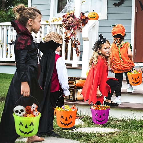 Halloween Pumpkin Candy Buckets Set - 12 Colorful Plastic Pails for Trick or Treat