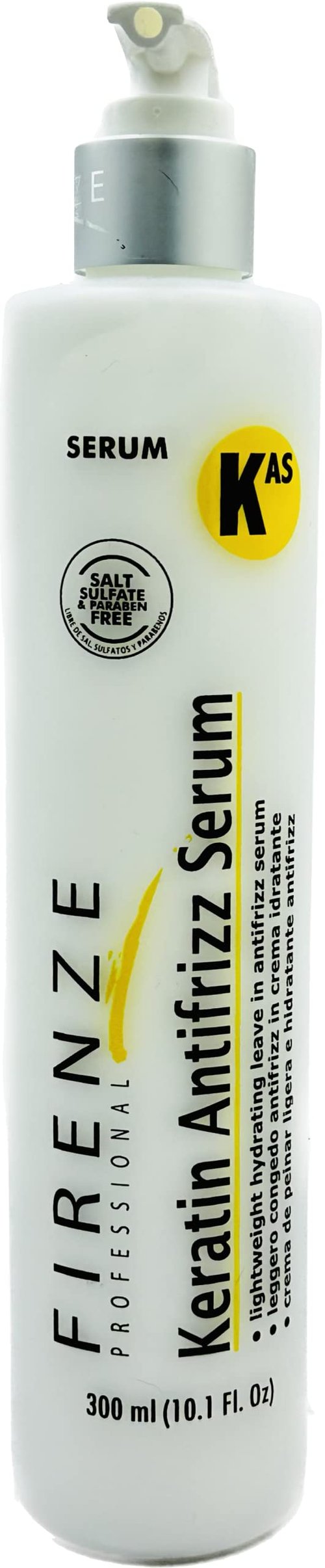 Firenze Professional Keratin (KAS) Hydrating Anti-Frizz Serum 300ml/10.1 fl oz – Smoothing & Shine Treatment for Dry or Frizzy Hair