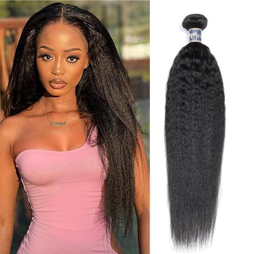 1 Bundle Human Hair Raw Kinky Straight Human Hair Bundles,100% Unprocessed Brazilian Virgin Hair 12A Premium Bundles 12 Inch Natural Color, No Shedding, No Smell, No Tangle