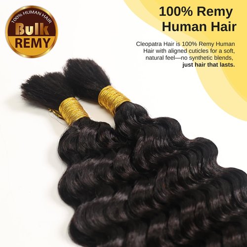 Human Braiding Hair for Boho Braids – French Deep Wave Boho Hair, No Weft, Natural Wave, Micro Braiding Hair, 100% Virgin Remy, 14 Inch 90g (1B Natural Black)