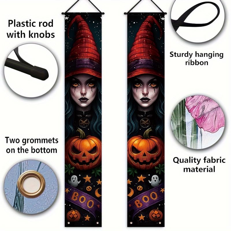 Halloween Decorative Banner with Witch Hats Pumpkins Ghosts Spiders - Multicolor 14