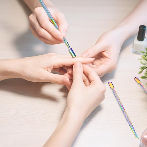 10Pcs Cuticle Pusher Remover and Cutter, Creatiee Double Ended Stainless Steel Cuticle Cleaner Nail Gel Polish Removal, Manicure Pedicure Nail Tools for Fingernails Toenails (Colorful)
