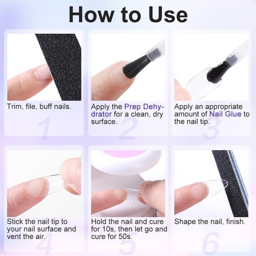 Lavender Violets 10 in One Gel Nail Glue and Prep Dehydrator Set 15ml for Acrylic Nails Tips Press on Nails Adhesive Bond Long Lasting Curing Needed A107+A111