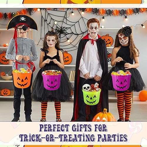 Halloween Pumpkin Candy Buckets Set - 12 Colorful Plastic Pails for Trick or Treat