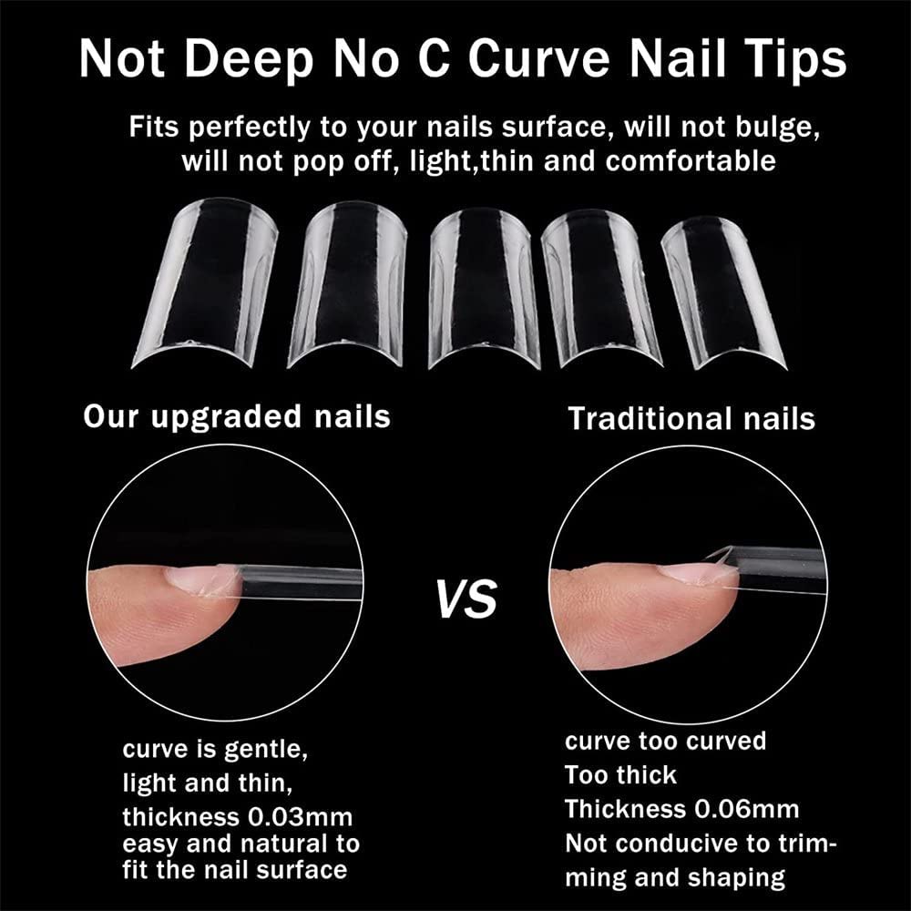 XXL No C Curve Nail Tips, SWETIDY 600Pcs Refill Size of 4,5,6,7 Clear Acrylic Nails Square Shape Nail Half Cover