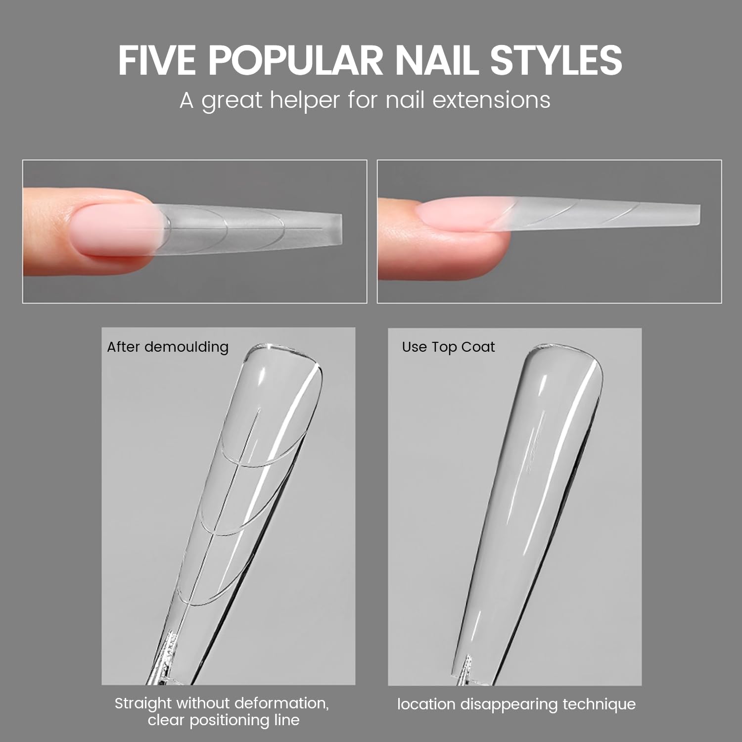 YOKEFELLOW Original Sandwich Nails Dual Forms - 240Pcs Long Coffin Nail Mold for Quick Nails Extension, No Paper Forms Needed, 15 Sizes Plastic Form, Salon Nail Art Tools
