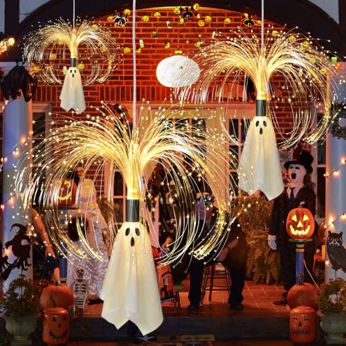 2FT Solar Ghost Garden Lights - Outdoor Halloween Decorations, Warm White 2-Pack