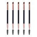 Skiennix Duo Eyebrow Brush Set - Spoolie & Angled Brow Brush for Flawless Eye Makeup | 5pcs, Black