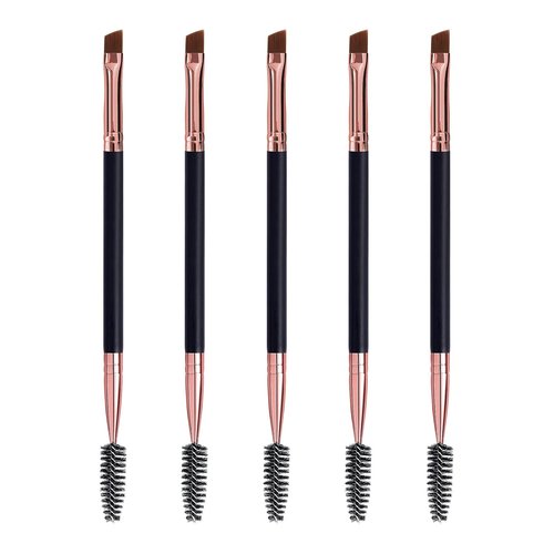 Skiennix Duo Eyebrow Brush Set - Spoolie & Angled Brow Brush for Flawless Eye Makeup | 5pcs, Black