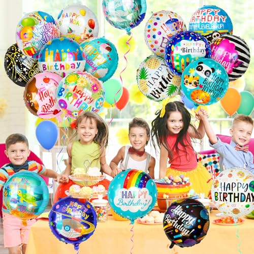 Color Birthday Balloons 120pcs - 18IN Round Happy Birthday Mylar Foil Balloons