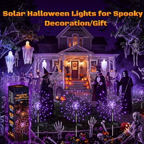 Purple Solar Halloween Lights 2 Pack Outdoor Firework String Lights - Spooky Decoration