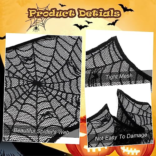 Halloween Fireplace Decor Lace Spider Web Mantel Scarf - Black Fireplace Towel