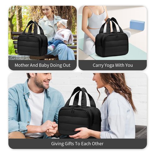 Puffer Travel Toiletry Bag – Large Capacity 11.8”L Makeup Organizer, 4 Compartments, Waterproof Wet/Dry Separation, Ultra-Light Taslan Fabric – Ideal for Business Trips, Gym, Family Vacation, Camping