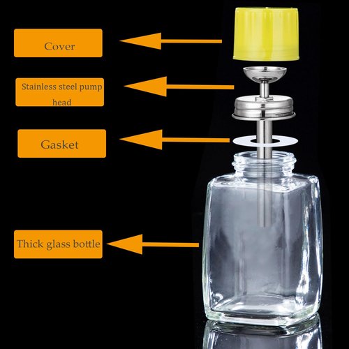 Misforu 6 Oz/ 180ml Glass Push Down Pump Dispenser Bottle With Cap Push Down Glass Empty Pump Dispenser for Alcohol Makeup Clear Refillable Bottle Hand Pumping Press Container (1pcs - Square Shaped)