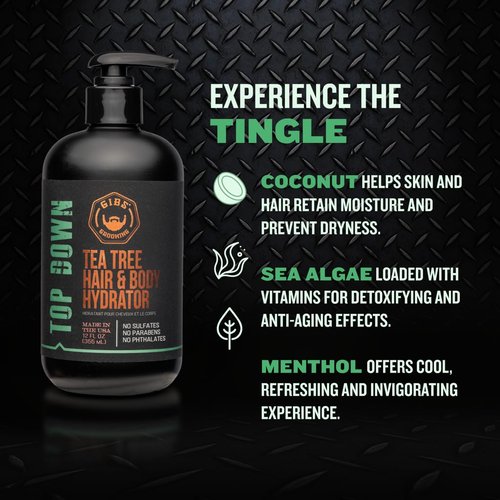 GIBS Top Down Hair and Body Hydrator, Tea Tree Moisturizer for Hair and Skin, 12 oz