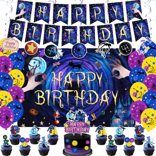 Horror Birthday Party Decorations Set - Blue & Purple Theme with Banner Balloons & Backdrop
