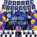 Horror Birthday Party Decorations Set - Blue & Purple Theme with Banner Balloons & Backdrop