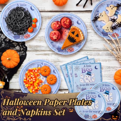 Halloween Paper Plates and Napkins Set - Boo Theme, 100 Pcs Disposable Party Supplies