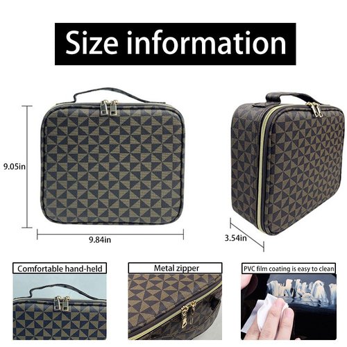 Makeup Bag Organizer – Portable Travel Cosmetic Case with Brush Storage | Large Makeup Train Case for Women | Hard Shell Makeup Suitcase | Vanity & Countertop Organizer (H-Brown)