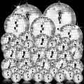 Mini Silver Disco Balls 54 Pcs Set - Hanging Mirror Ornaments for Parties, Weddings, Christmas, Halloween - 1.2, 2, 3.2, 4 Inch Variations
