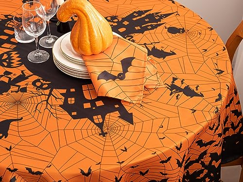 Halloween Silhouettes Tablecloth 60-Inch Round Spooky Party Decor