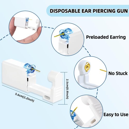 TKKUY 24 Pcs Ear Piercing Kit Disposable Ear Piercing Gun Kit 8 Pcs Self Piercing Gun with Cubic Zirconia Earrings Stud 4 Prong / 6 Prong Setting 3mm Diameter Ball Ear Stud Ear Piercer Kit Tool Gold