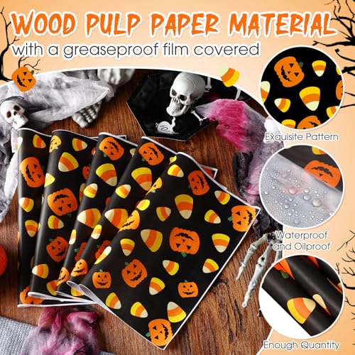 Halloween Pumpkin Wax Paper Wraps - Orange & Black, 100 Sheets, 11.4x11 Inches