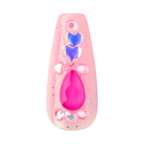 KISS Majestic Press On Nails, Nail glue included, 'Lovely Bubbly', Pink, Long Size, Coffin Shape, Includes 30 Nails, 2g glue, 2 Prep Pads, 2 of 24 Adhesive tabs, 2 manicure sticks, Mini file