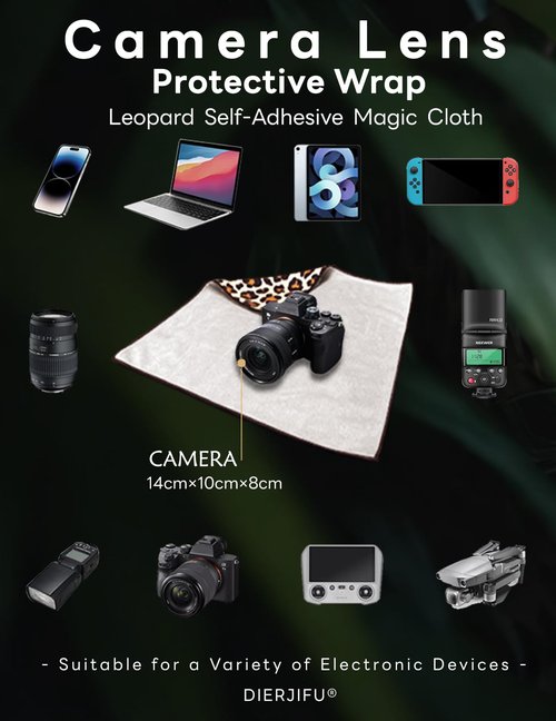 DIERJIFU Self-Adhesive Magic Cloth Leopard Makeup Bag & Camera Lens Protective Wrap | Reusable Portable Cosmetic Pouch | Scratch-Resistant Travel Organizer, Gifts for Women Girls(19.7"x19.7")