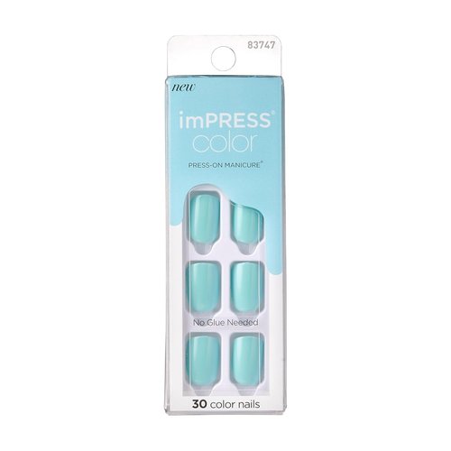 KISS imPRESS Color Press-On Manicure - Gel Nail Kit with PureFit Technology | Short Length, Mint To Be, Polish-Free Solid Color, Includes Prep Pad & Mini File