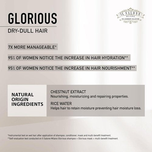 Il Salone Milano Professional Glorious Mask - Hydrating Hair Mask for Dry Hair with Chestnut & Rice Extract - Salon-Quality Nourishment