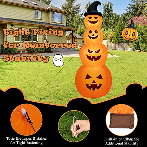 8 Ft Inflatable Pumpkin Halloween Decor with 4 Pumpkins & LED Lights - Yard & Garden
