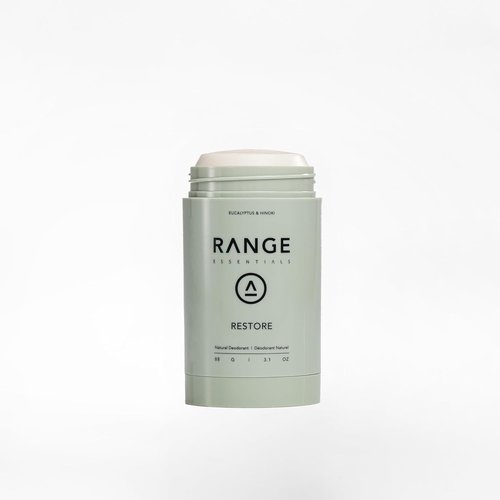Range Essentials Restore Natural Deodorant - Eucalyptus Hinoki, Aluminum-Free, Extra Strength, Mini Travel Size (88g)