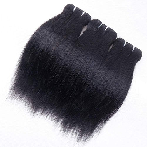 Brazilian Straight Human Hair Bundles with Closure(10 10 10+10) Straight 3 Bundles with Closure 50g 10A Unprocessed Straight Virgin Short Bob Hair Bundle Natural Black Color