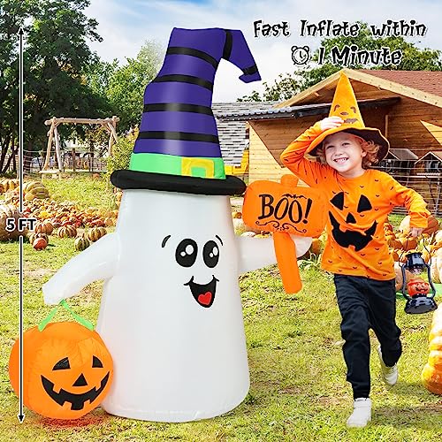 5 FT Outdoor Inflatable Ghost Halloween Decoration with Pump & LEDs