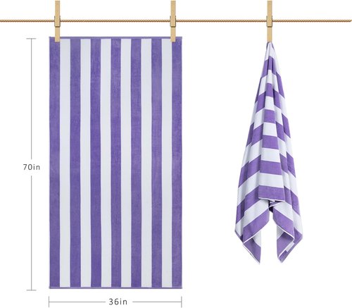 LULUHOME Large Oversized Beach Towel - Soft Cotton Striped Pool Towel 36 x 70 Inch | Purple for Adults