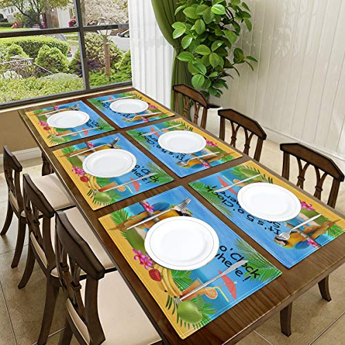 Summer Parrot Pineapple Placemat Set of 6 - Tropical Fruit Heat-Resistant Washable Table Mats, Multi 4/6