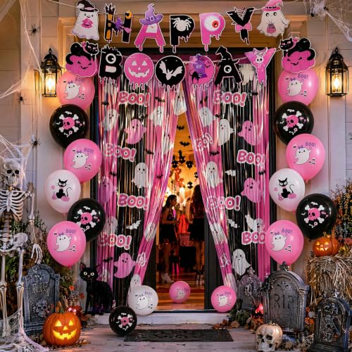 Pink Halloween Party Decorations Set - Ghost, Pumpkin, Bat & Cat Theme