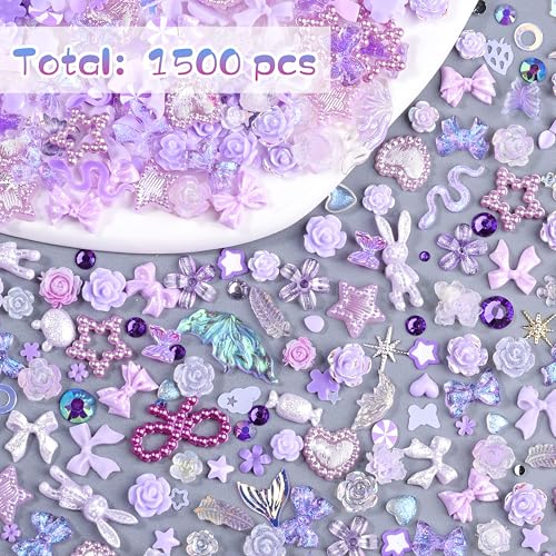 1500Pcs Purple Nail Charms & Gems Set for Acrylic Nails DIY Art - Variation of THIS listing