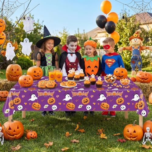 Halloween Disposable Plastic Tablecloths 3 Pack - Waterproof Pumpkin & Ghost Pattern, 54x108 Inches