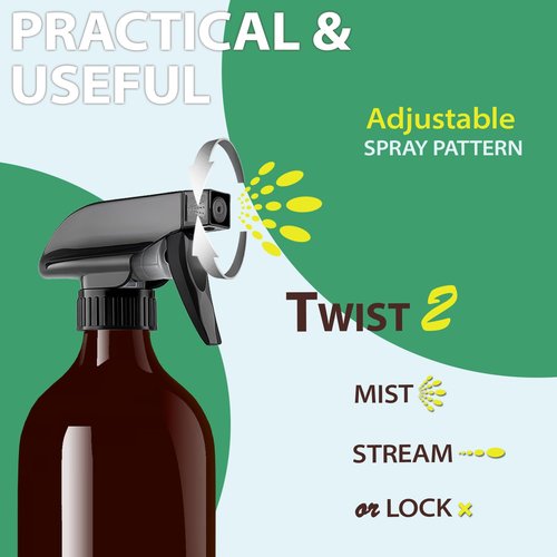 Bar5F 4-Pack Replacement Trigger Sprayer for Glass Bottles - Spray Nozzles, Mist and Stream Modes - Ideal for 16 oz Amber Glass Spray Bottles