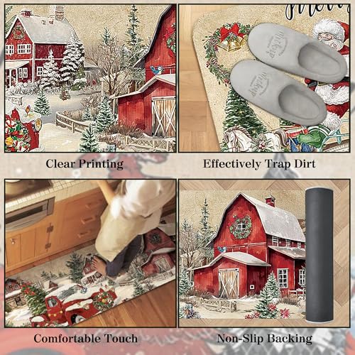 Christmas Kitchen Rugs Set 2 Pcs Non Slip Washable Holiday Home Decor