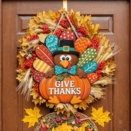 Leopard Pumpkin Fall Decor Sign for Front Door - Thanks Variation, Rustic Autumn Wall Art