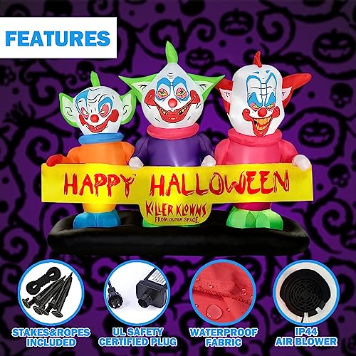 Halloween Inflatable Killer Clowns Decoration - 6ft Outdoor Yard Decor with Lights