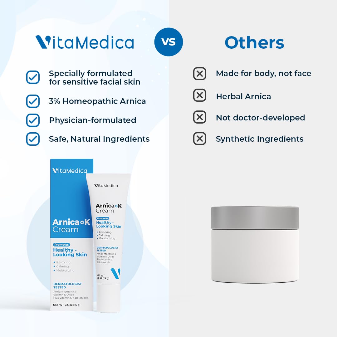 VitaMedica Arnica + Vitamin K Bruise Recovery Cream for Face & Under-Eye, Sensitive-Skin Formula, Post-Procedure Support, 0.5 oz