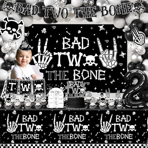 2nd Birthday Decorations for Boys - Bad Two The Bone Party Supplies Set