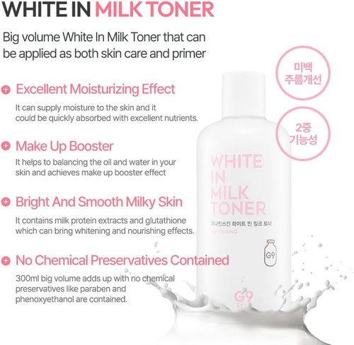 G9SKIN White In Milk Toner - Hydrating & Brightening Facial Toner with Niacinamide | 300ml / 10.14 Fl.Oz