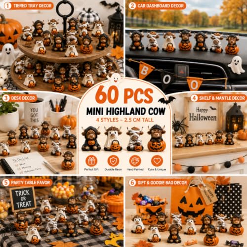 Halloween Highland Cow Mini Figurines Set - Trick or Treat Variation